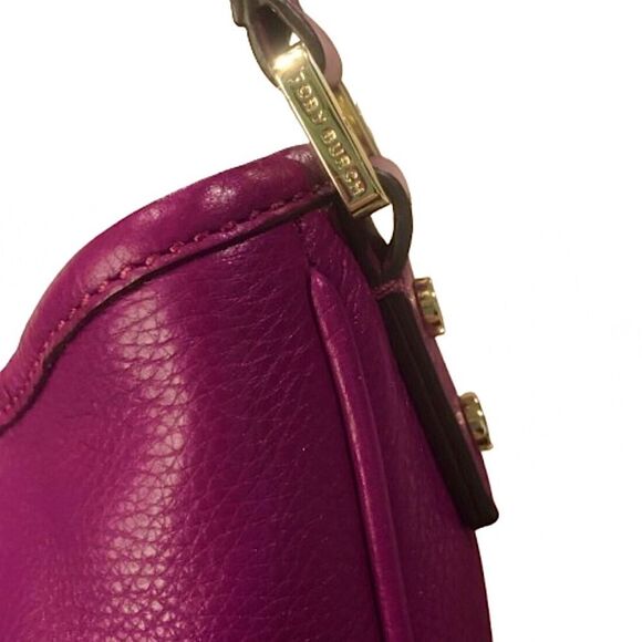 TORY BURCH Amanda Hobo Purple Tumbled Leather Front Pocket Oversized Bag - Picture 5 of 17